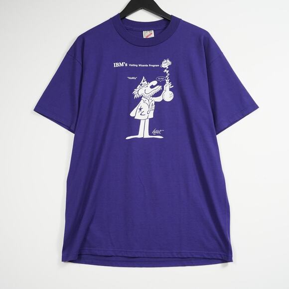 Vintage 90s Jerzees IBM Purple T-Shirt Size L USA Made - Picture 1 of 6